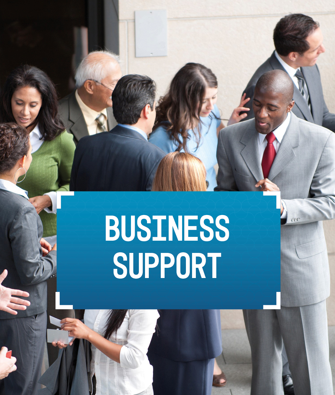 Image of business networking with and link to the 'Business Support' page 
