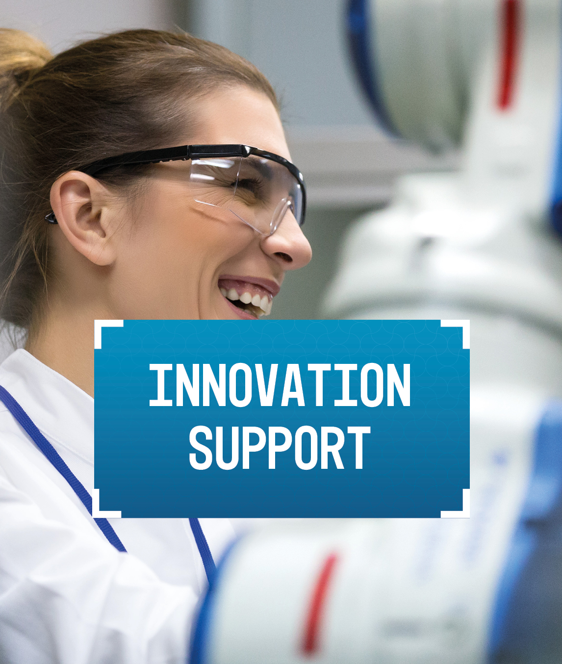 Image of woman with engineering equipment with link to 'Innovation Support'