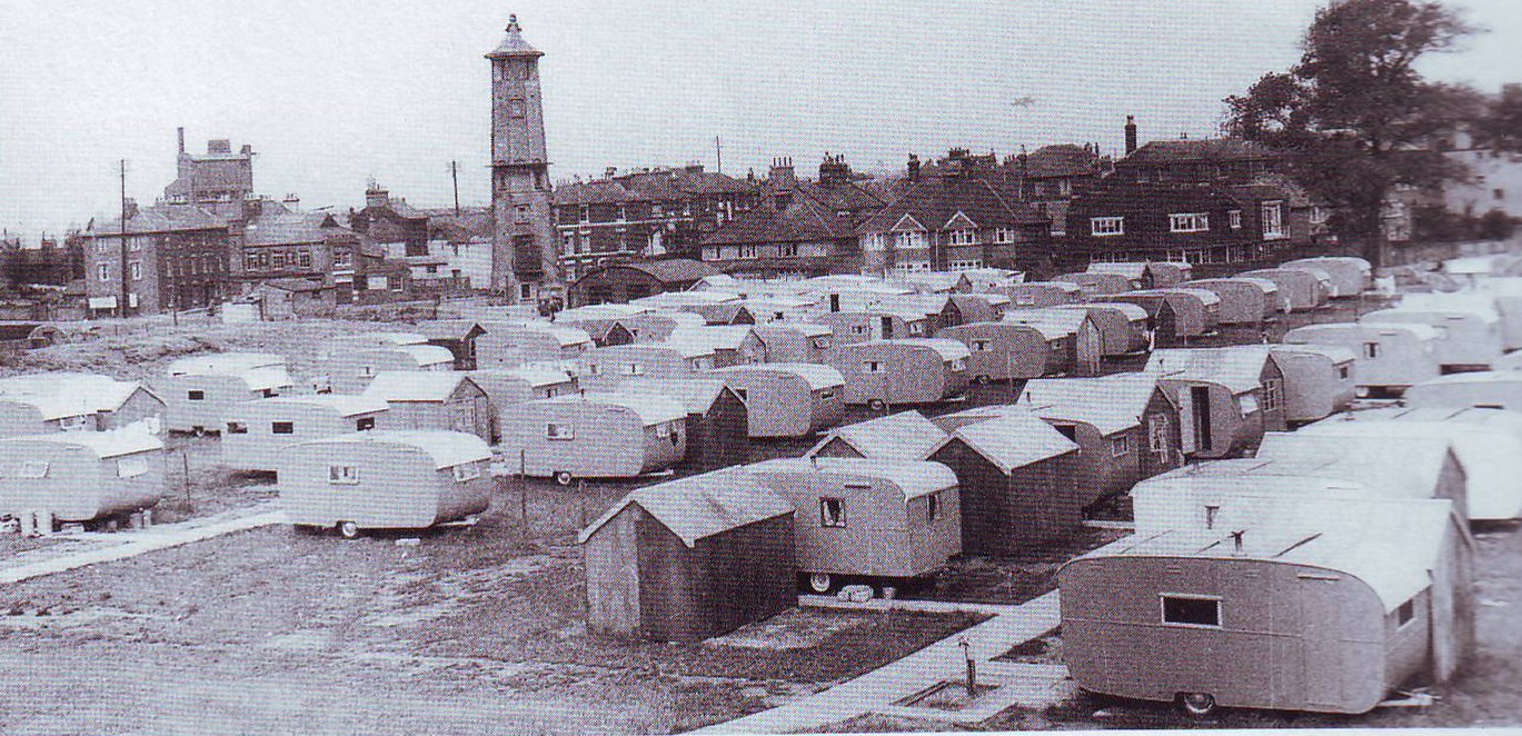 Rows of caravans for Harwich residents evacuated during the January 1953 storm surge